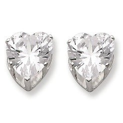 Sterling Silver 8mm Heart 3 Prong CZ Stud Earrings