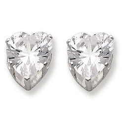 Sterling Silver 8mm Heart 3 Prong CZ Stud Earrings