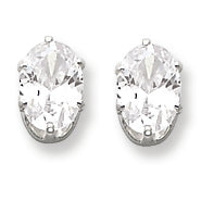 Sterling Silver 7x5 Oval CZ Stud Earrings