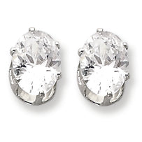 Sterling Silver 8x6 Oval CZ Stud Earrings