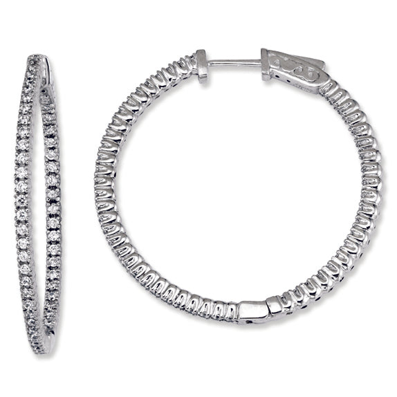 Sterling Silver CZ Round Hoop Earrings