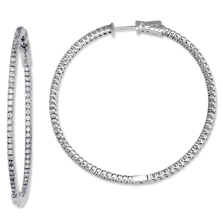 Sterling Silver CZ Round Hoop Earrings