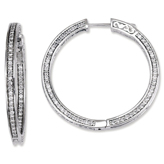 Sterling Silver CZ Round Hoop Earrings