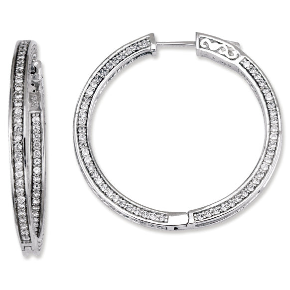 Sterling Silver CZ Round Hoop Earrings