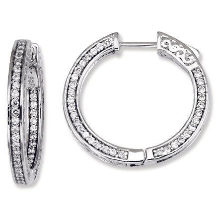 Sterling Silver CZ Round Hoop Earrings