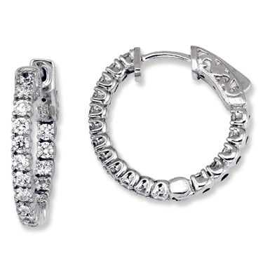 Sterling Silver CZ Round Hoop Earrings