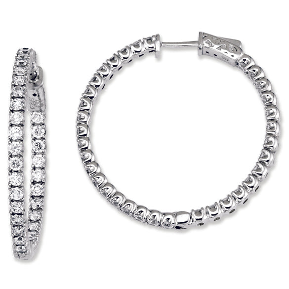 Sterling Silver CZ Round Hoop Earrings