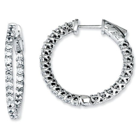 Sterling Silver CZ Round Hoop Earrings