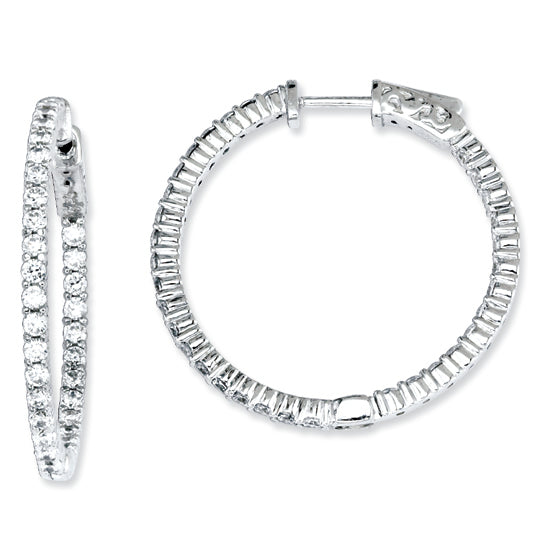 Sterling Silver CZ Round Hoop Earrings