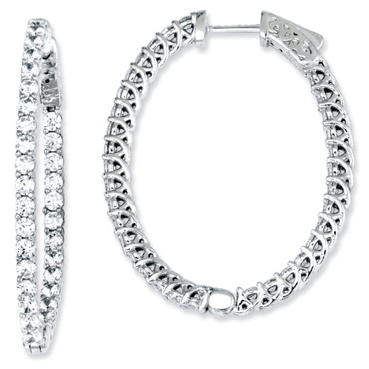 Sterling Silver CZ Oval Hoop Earrings