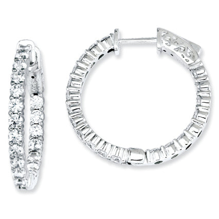 Sterling Silver CZ Round Hoop Earrings