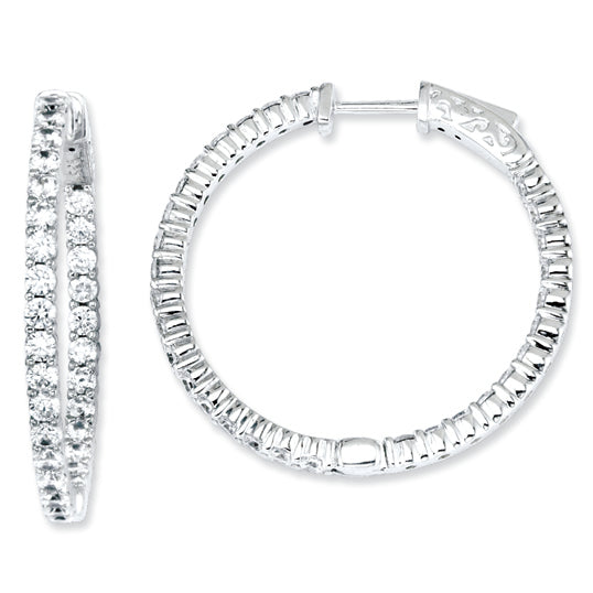 Sterling Silver CZ Round Hoop Earrings