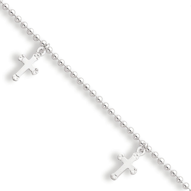 Sterling Silver Polished Cross Anklet