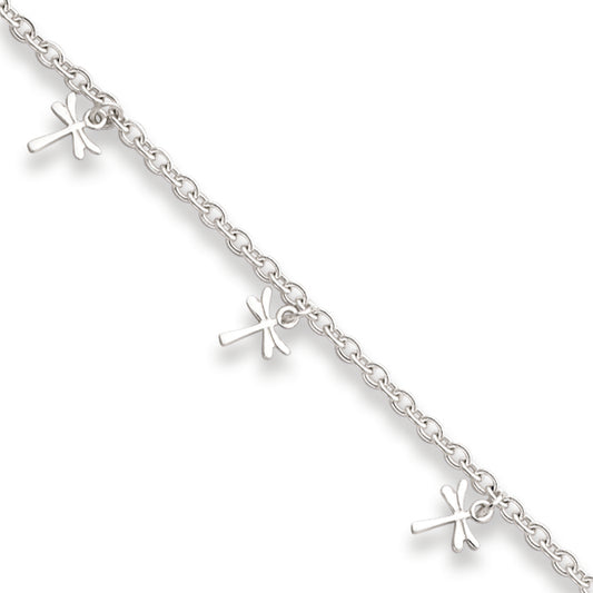 Sterling Silver Polished Dragonfly with 1in ext. Anklet