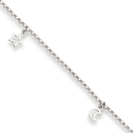 Sterling Silver Moon and Stars with 1in ext. Anklet