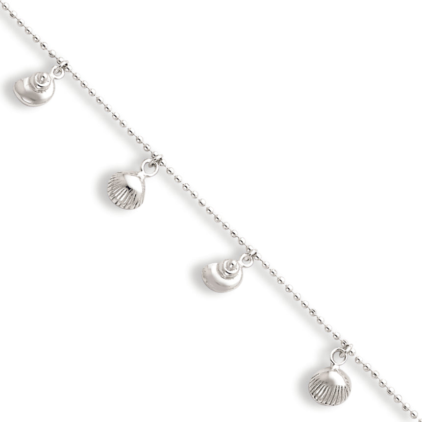 Sterling Silver Polished Sea Shell Anklet