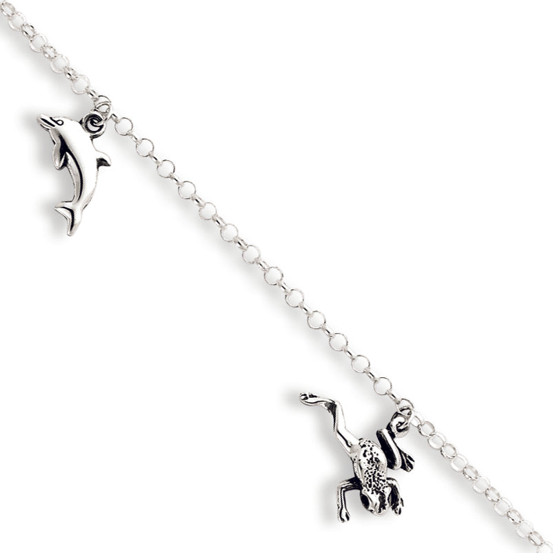 Sterling Silver Antiqued & Polished Animal Charm Bracelet