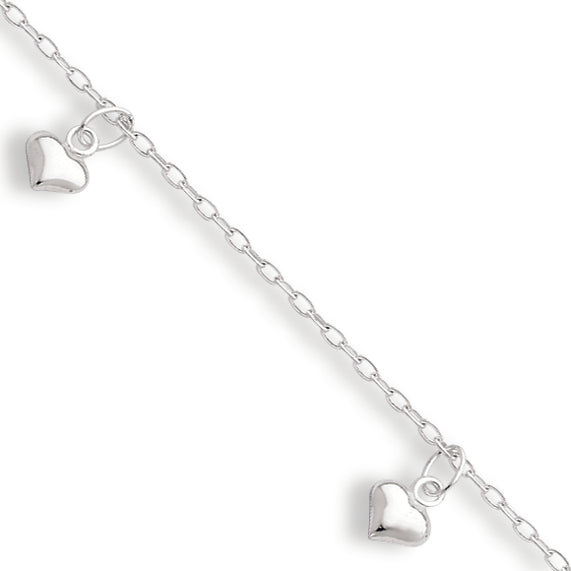 Sterling Silver Polished Puffed Heart Anklet