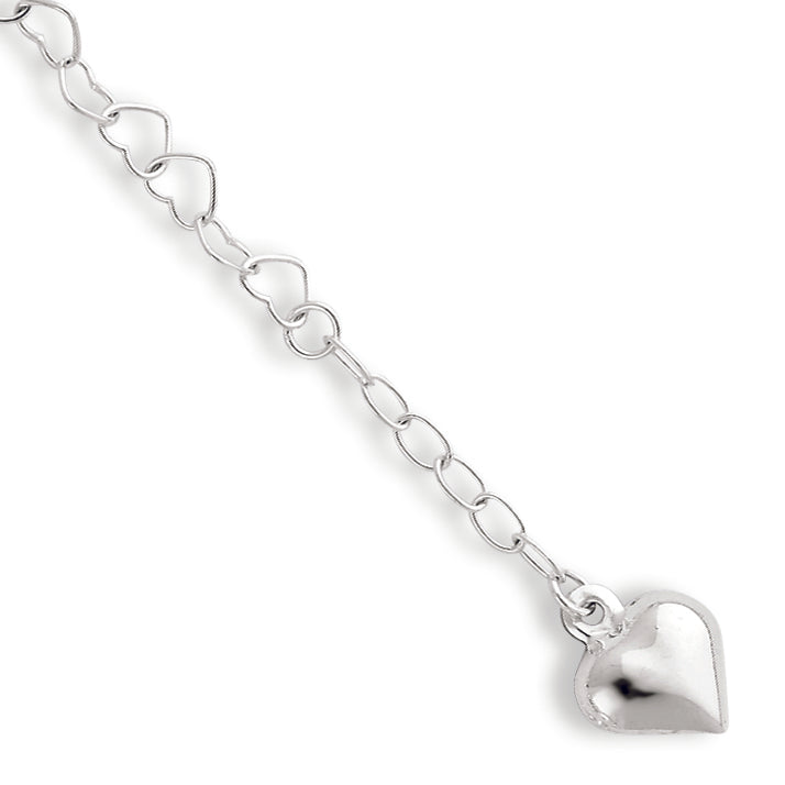 Sterling Silver Polished Puffed Heart with 1in ext. Anklet