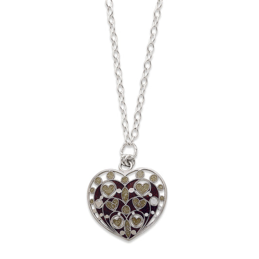 Sterling Silver Enameled & Polished Heart Necklace
