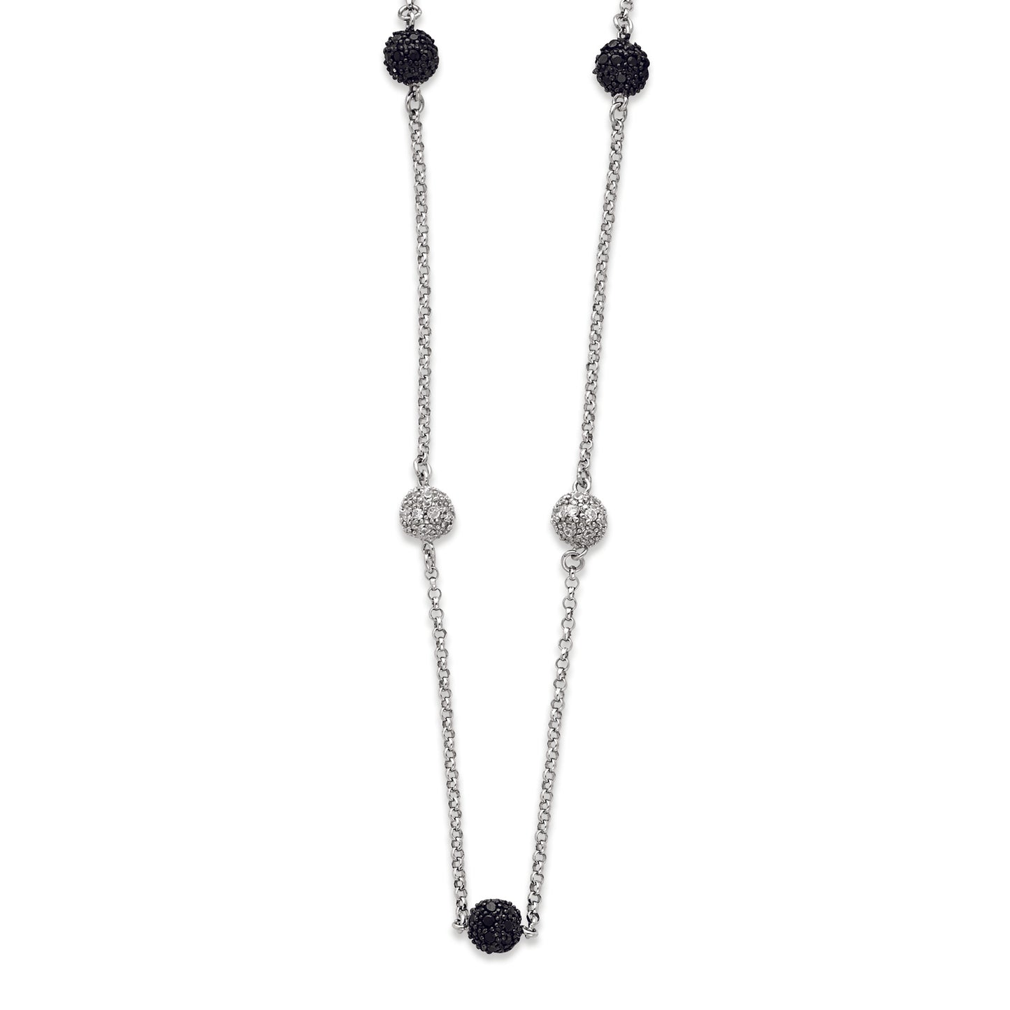 Sterling Silver Clear & Black CZ Alternating Beads Necklace