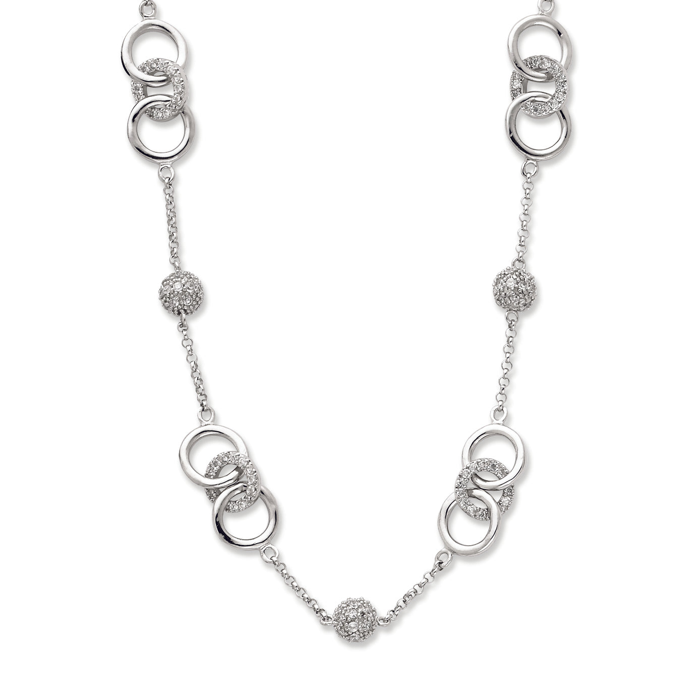 Sterling Silver CZ Beads & Circles Necklace