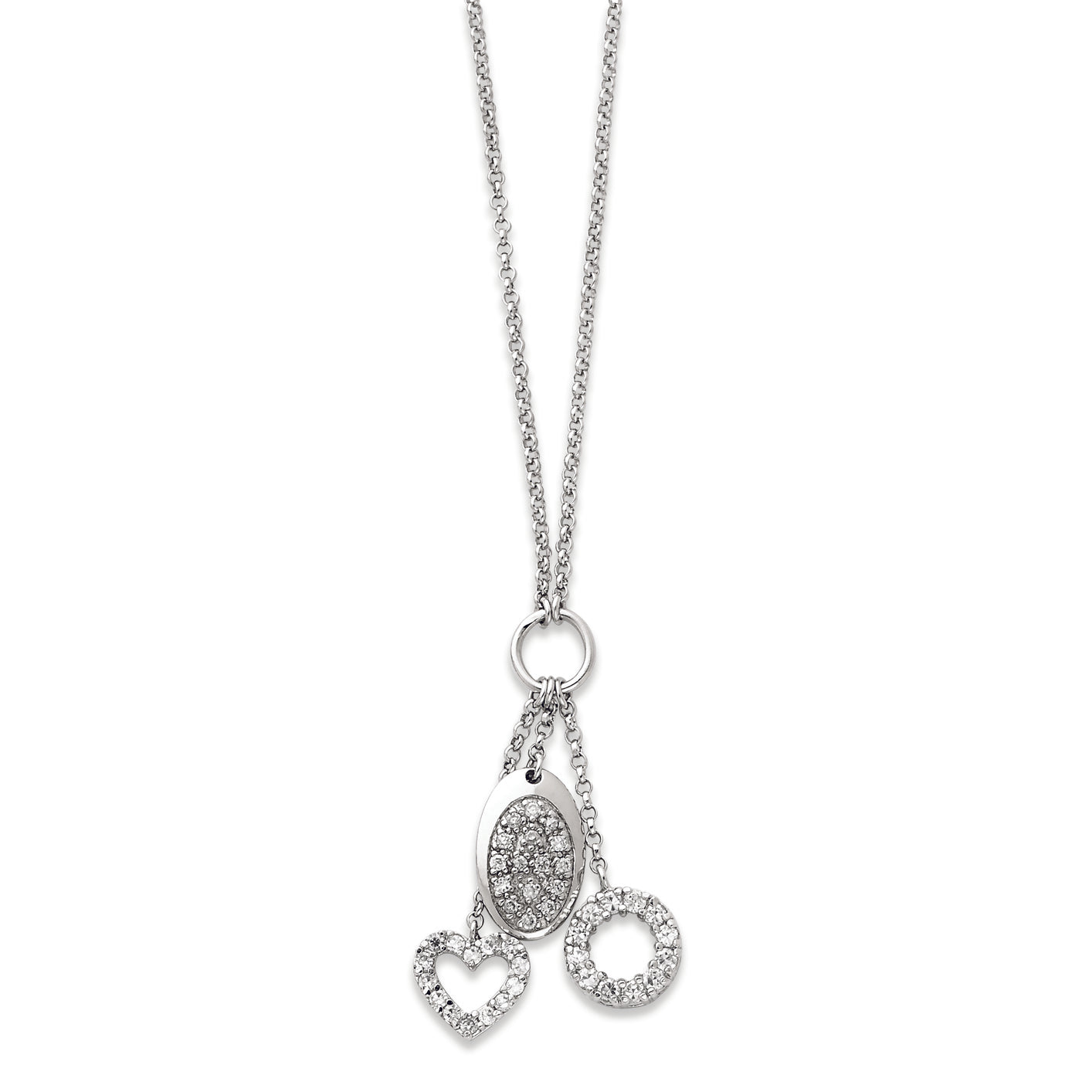 Sterling Silver Circle, Heart & Oval CZ Necklace