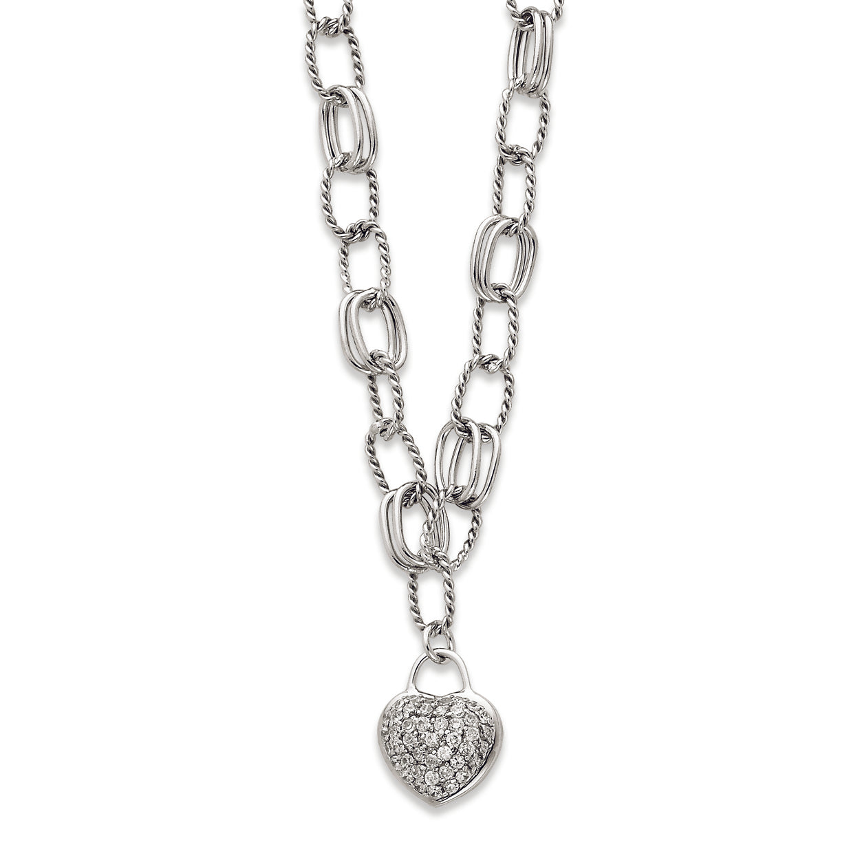 Sterling Silver CZ Hanging Heart Necklace