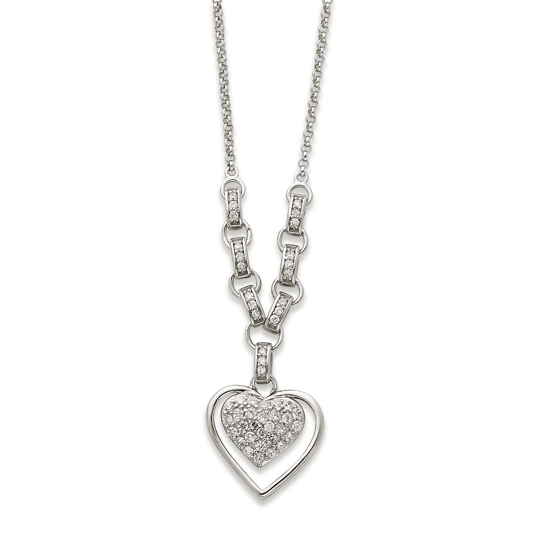 Sterling Silver CZ Heart Necklace