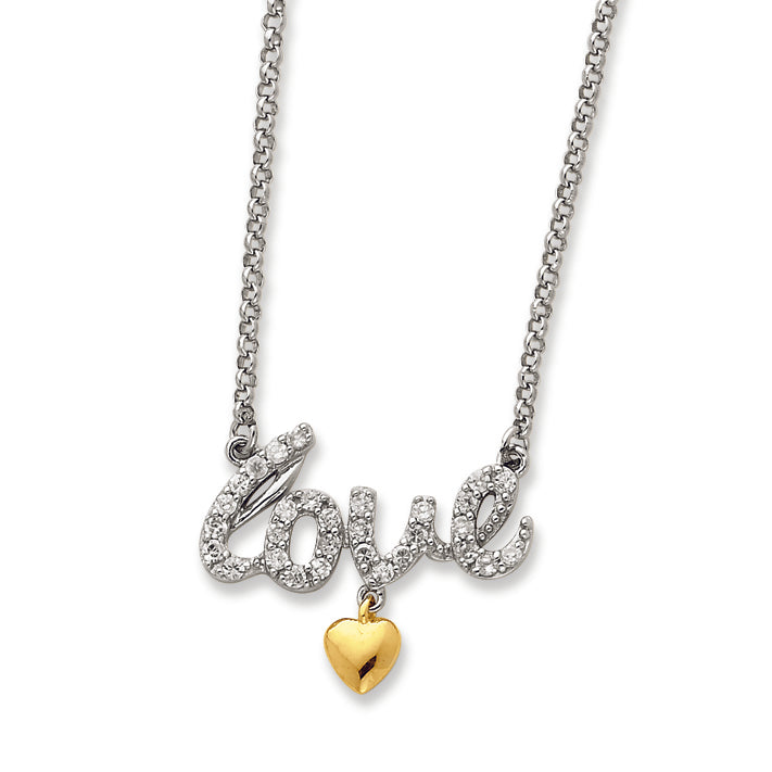 Sterling Silver & Vermeil CZ Love Necklace