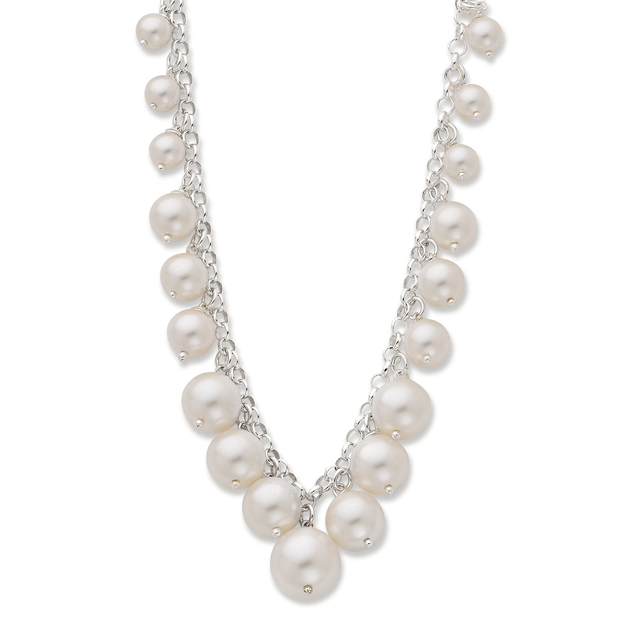 Sterling Silver & Simulated Pearl Fancy Polished Necklace