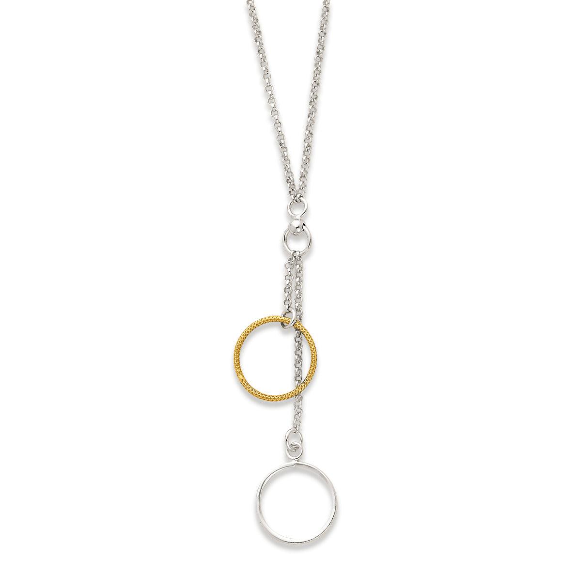 Sterling Silver & Vermeil Polished Fancy Circle Drop Necklace