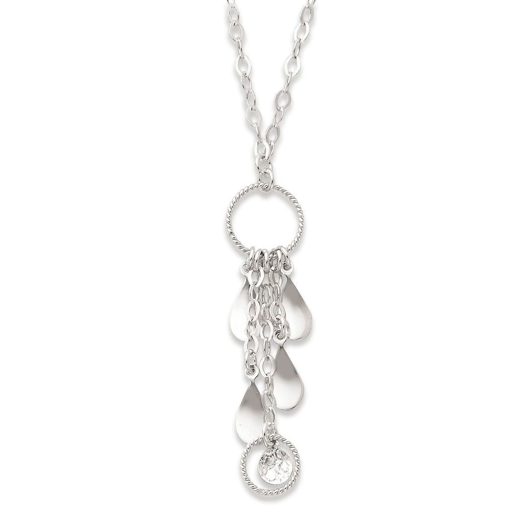 Sterling Silver Polished Textured Bead & Circle Necklace