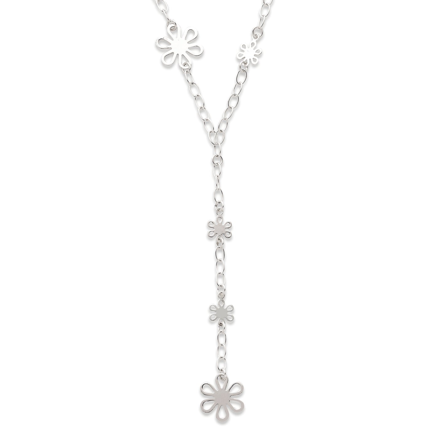 Sterling Silver Polished Flower Drop Necklace