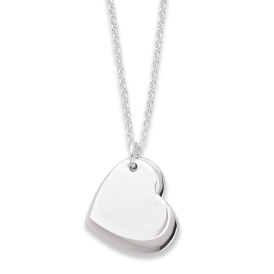 Sterling Silver Polished Double Heart Necklace