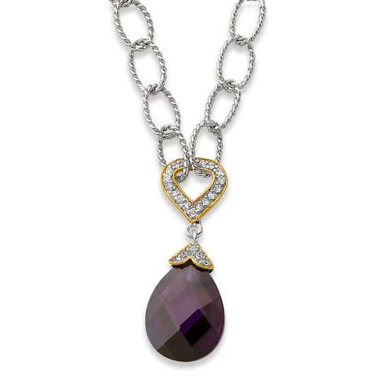 Sterling Silver CZ Teardrop Oval Link Necklace