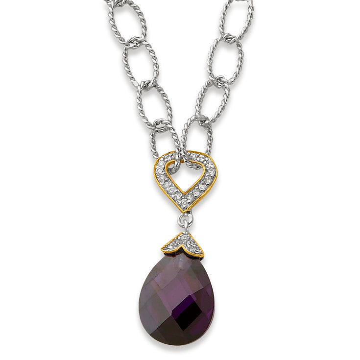 Sterling Silver CZ Teardrop Oval Link Necklace
