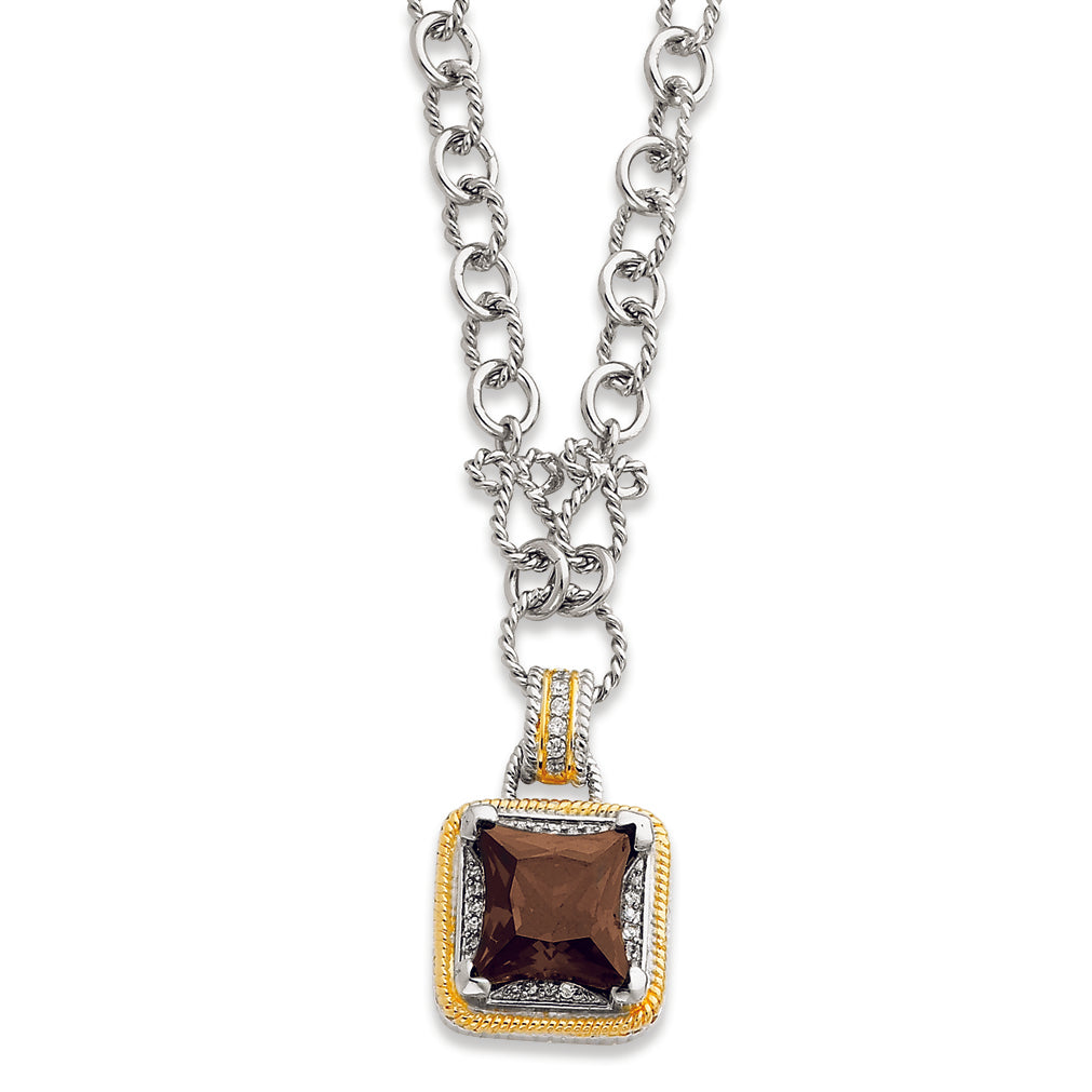 Sterling Silver & Gold-plated Fancy Square Smokey CZ Necklace
