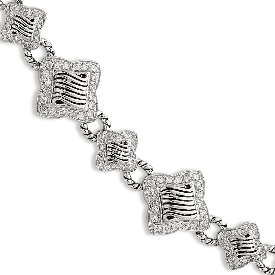 Sterling Silver Antiqued CZ Bracelet
