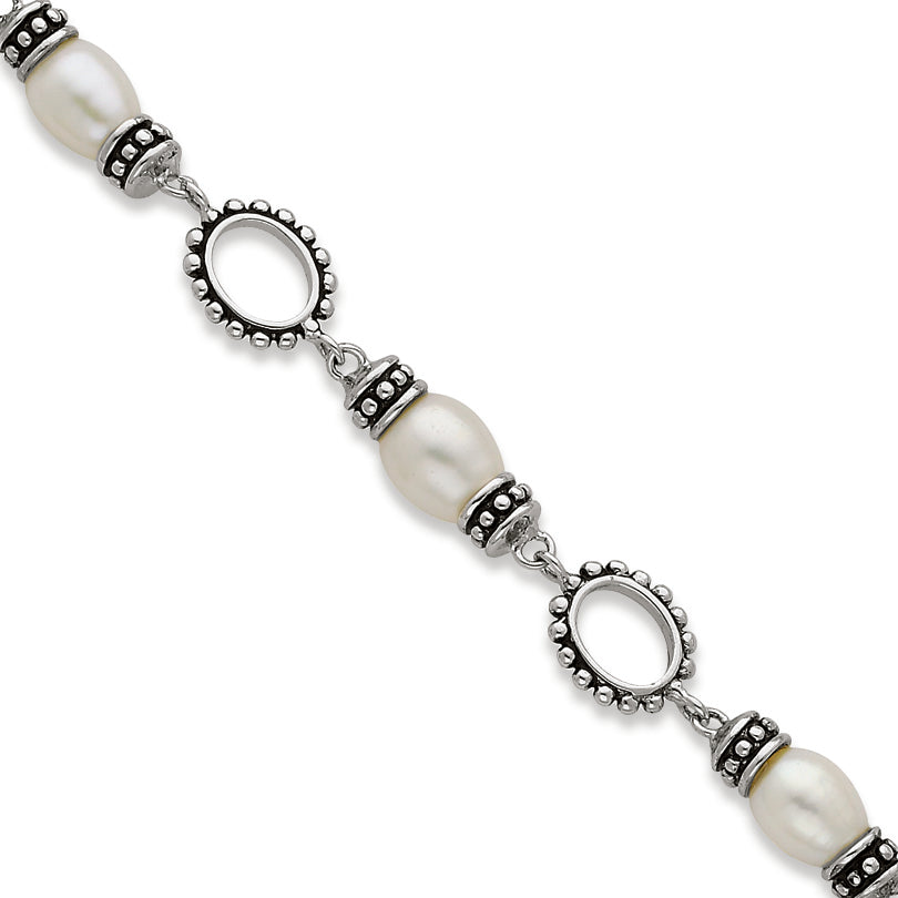 Sterling Silver Antiqued Pearl Bracelet