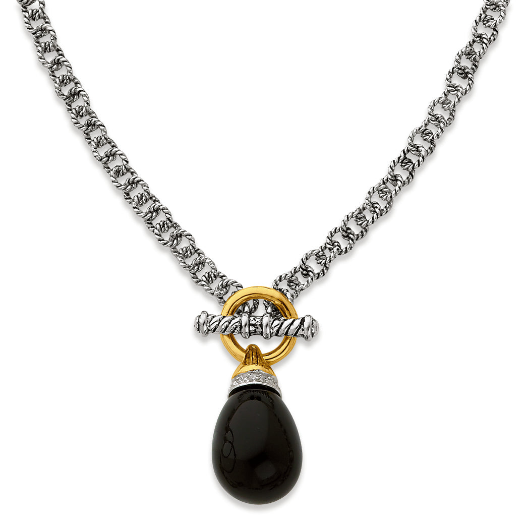 Sterling Silver Gold-plate Antiqued Pearl, CZ & Bead Necklace