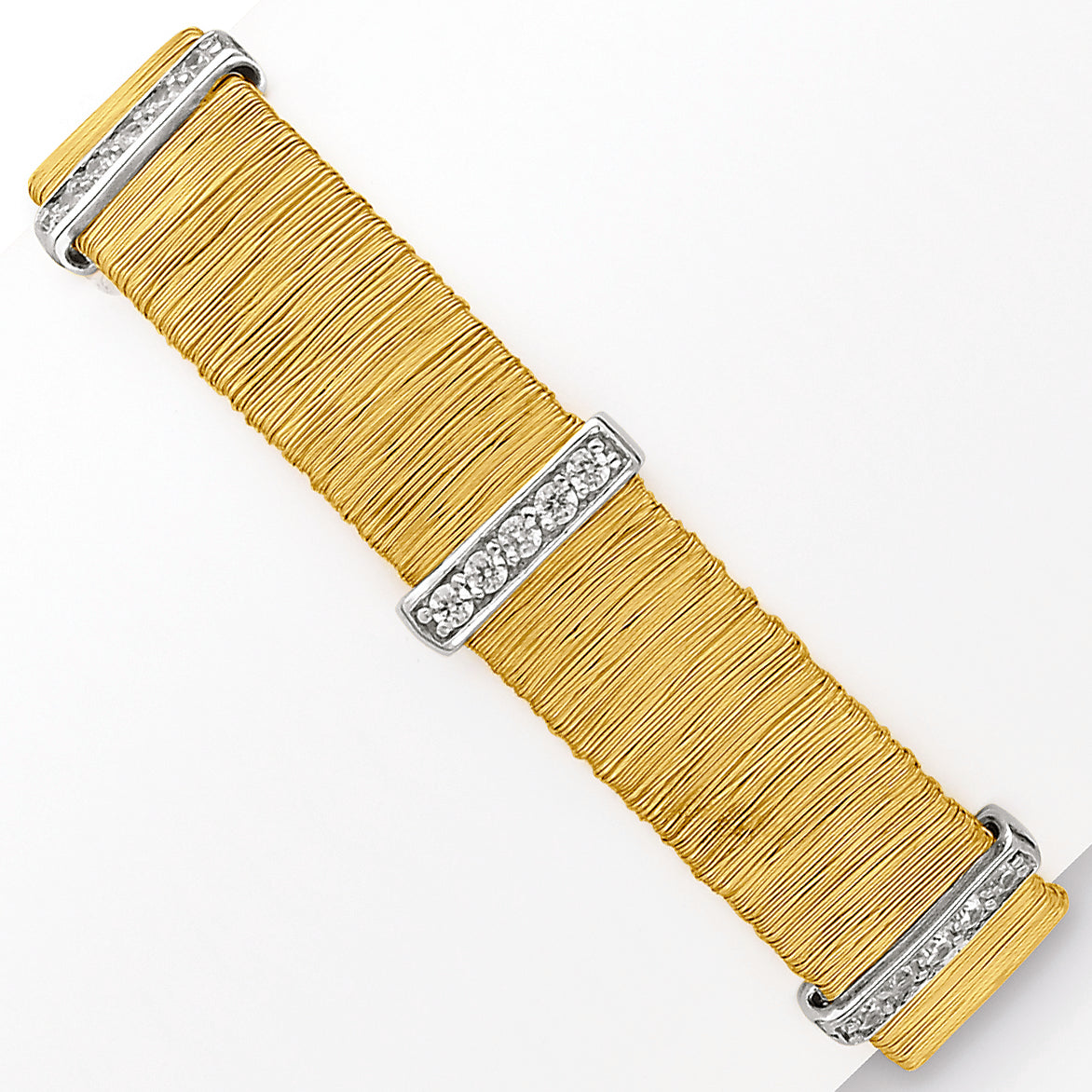 Stainless Steel & Sterling Silver Gold-Plated CZ Bracelet