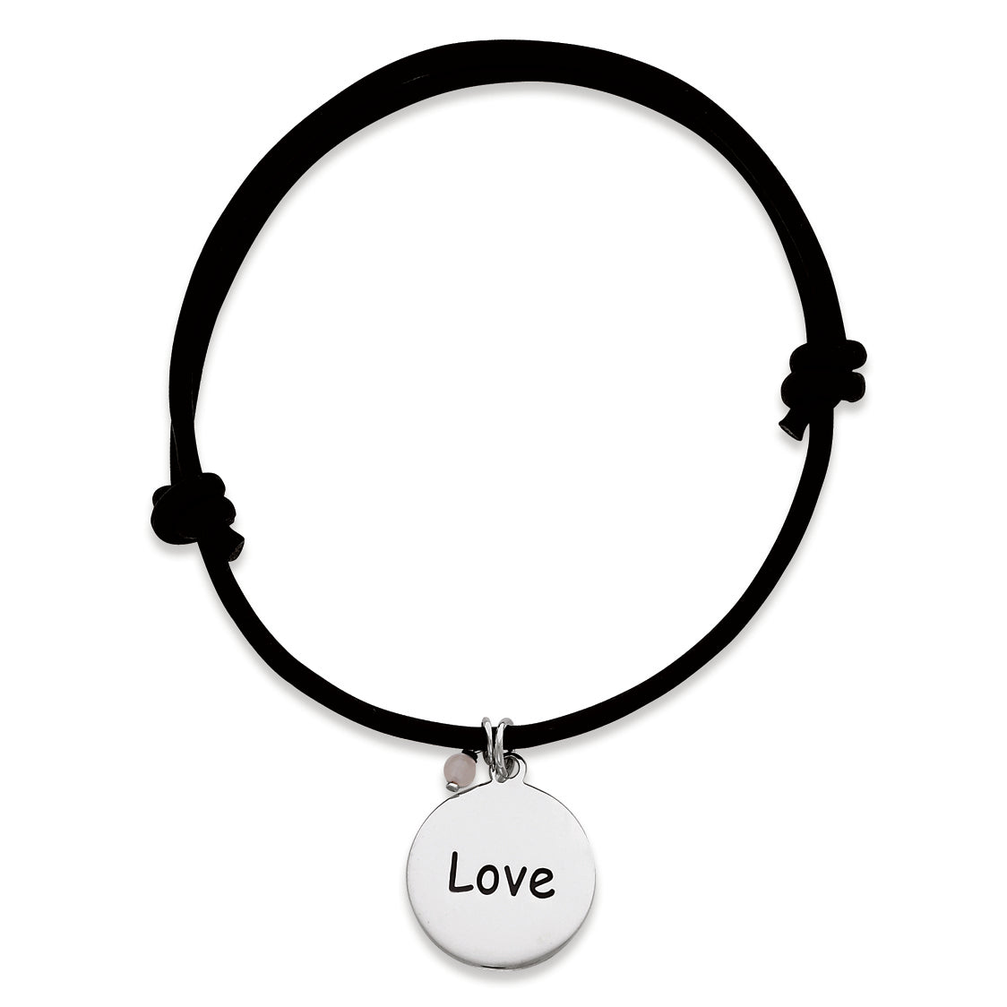 Sterling Silver Black Leather Expandable Cord Bracelet