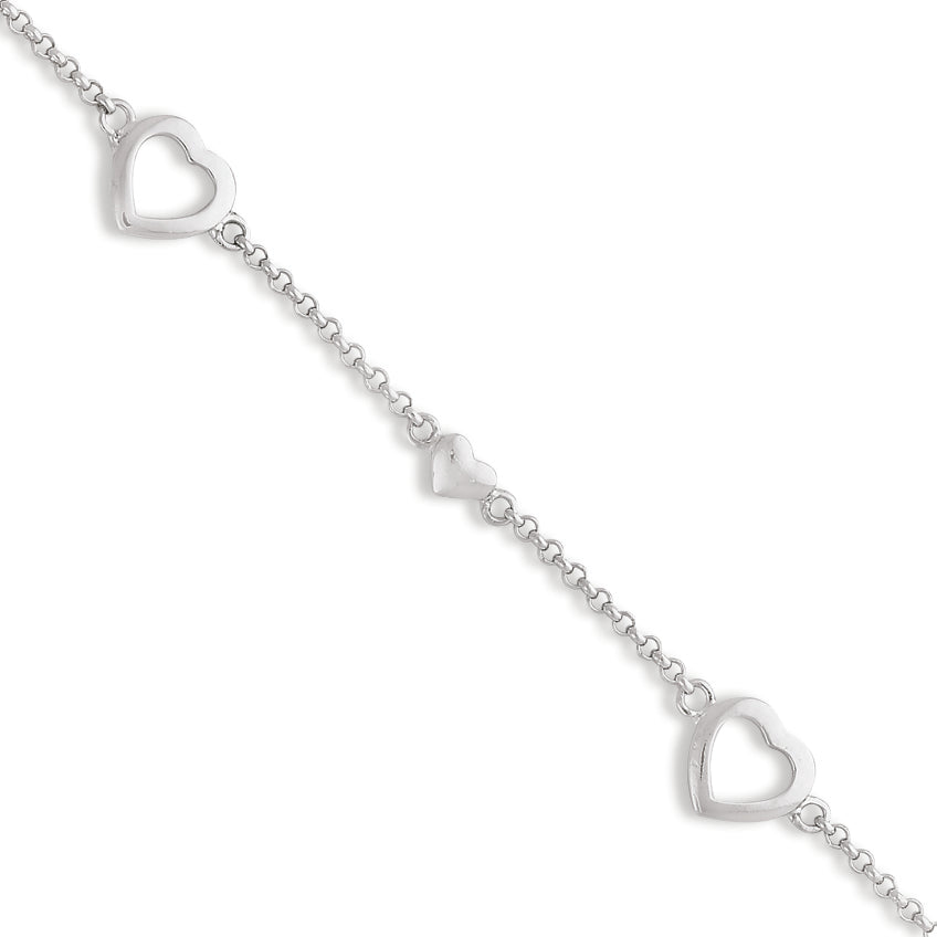 Sterling Silver 7.5in Small and Large Hearts Bracelet