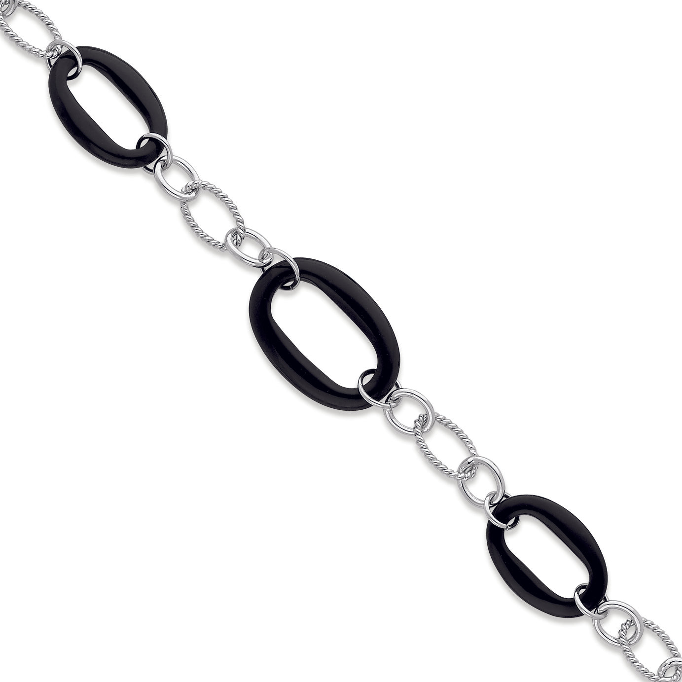 Sterling Silver Fancy Onyx Oval Bracelet