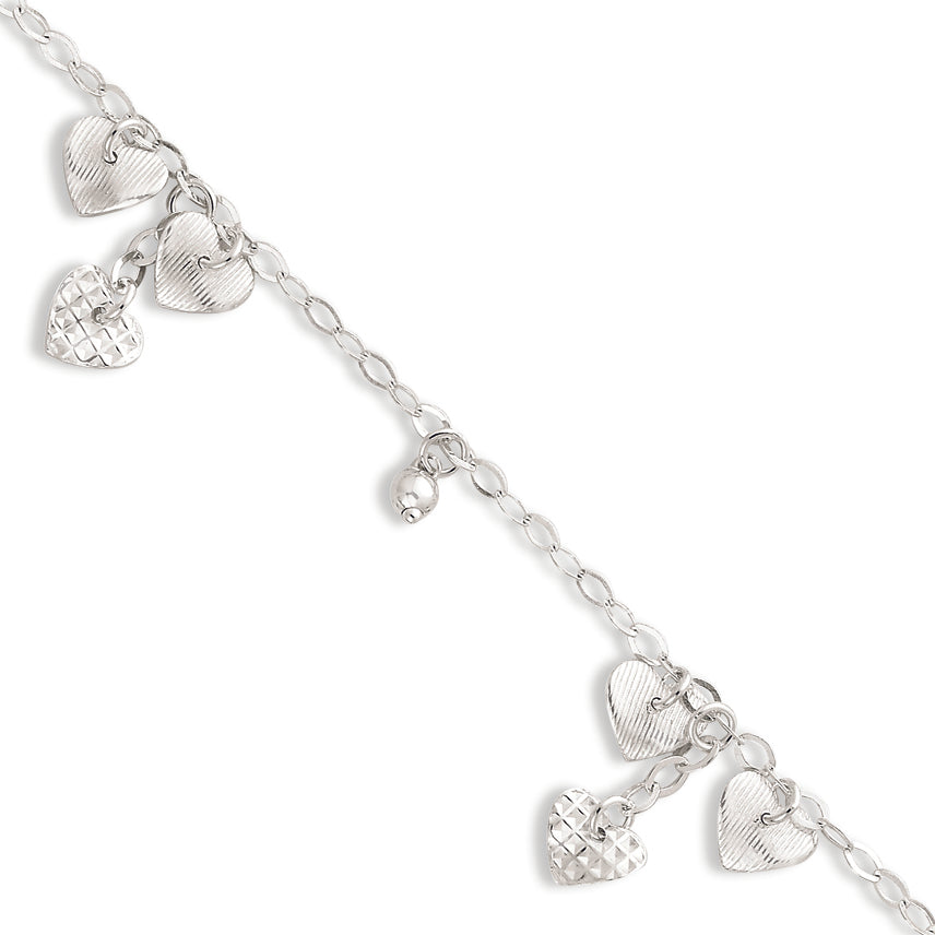 Sterling Silver Polished Textured Bead & Heart Bracelet