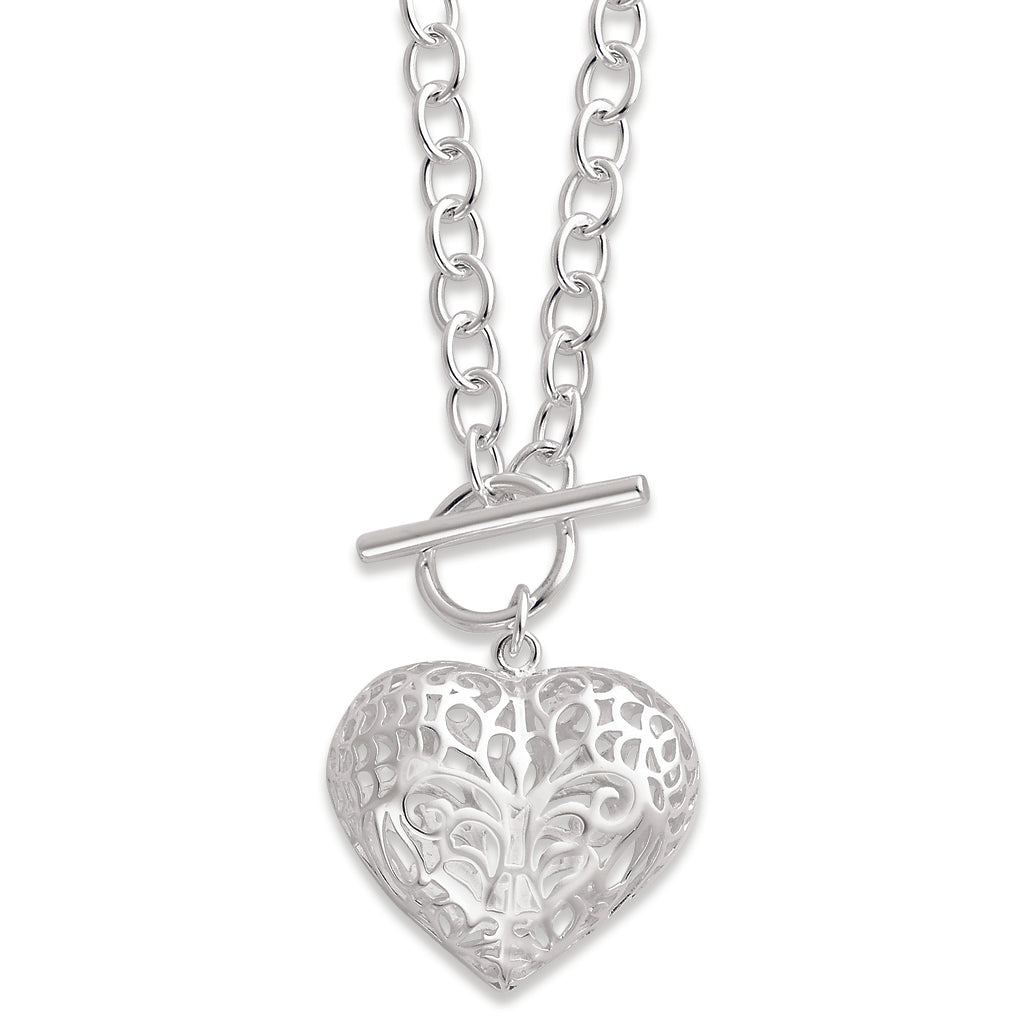 Sterling Silver Large Puffed Heart 18in Necklace