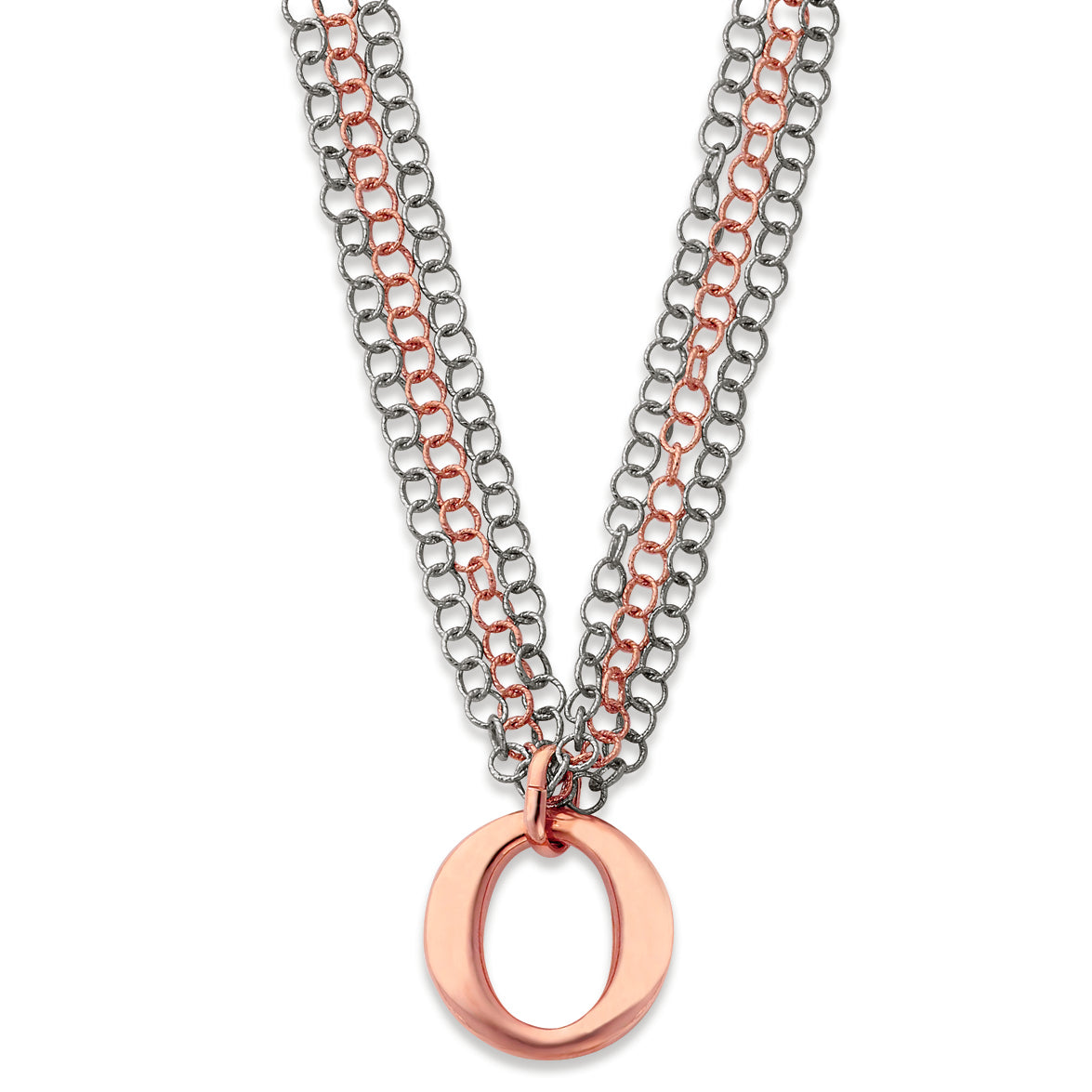 Sterling Silver & Rose Vermeil Multi-Strand w-Circles Necklace