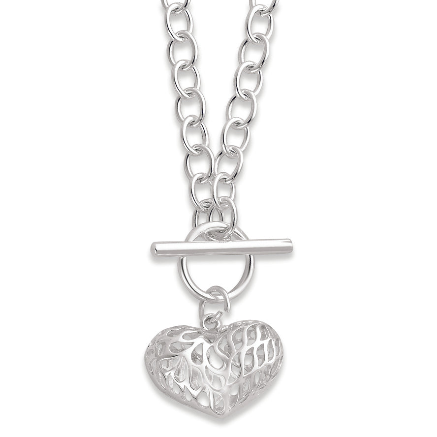 Sterling Silver Puffed Heart 18in Necklace