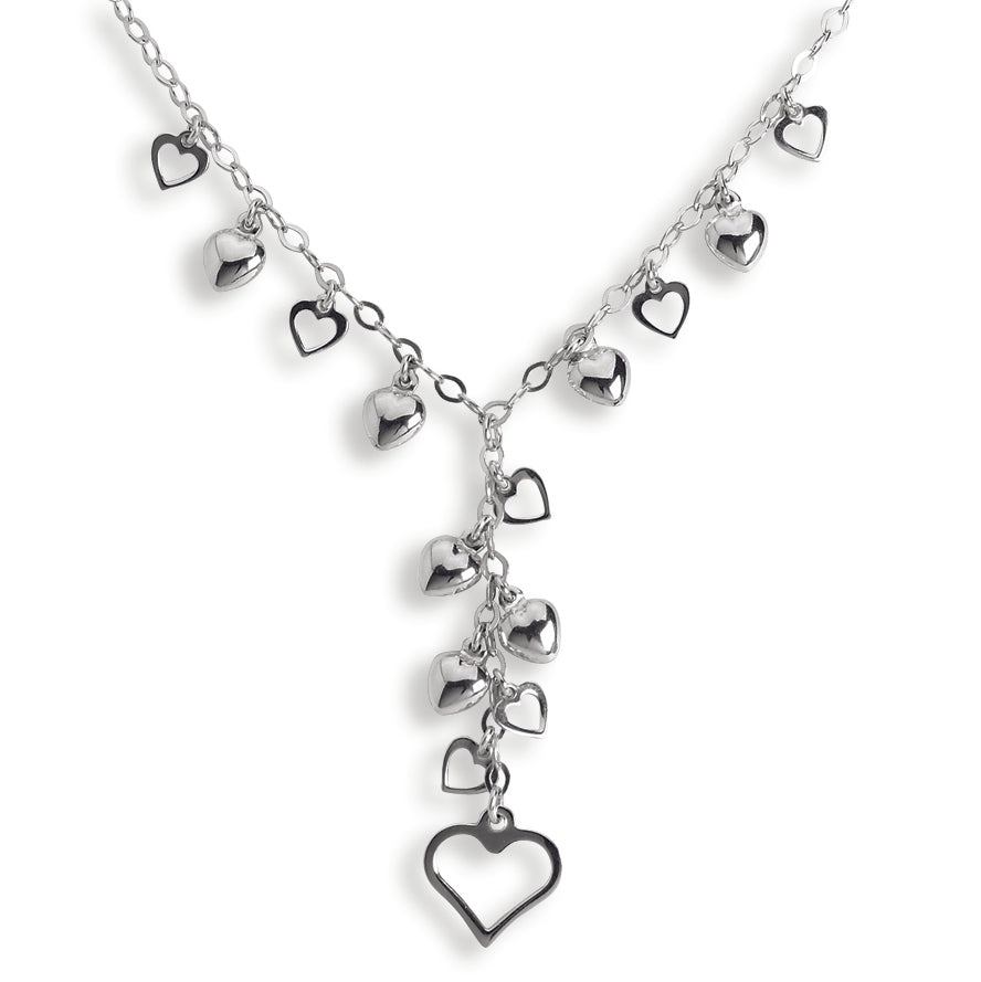 Sterling Silver Polished Puffed Heart Drop Necklace